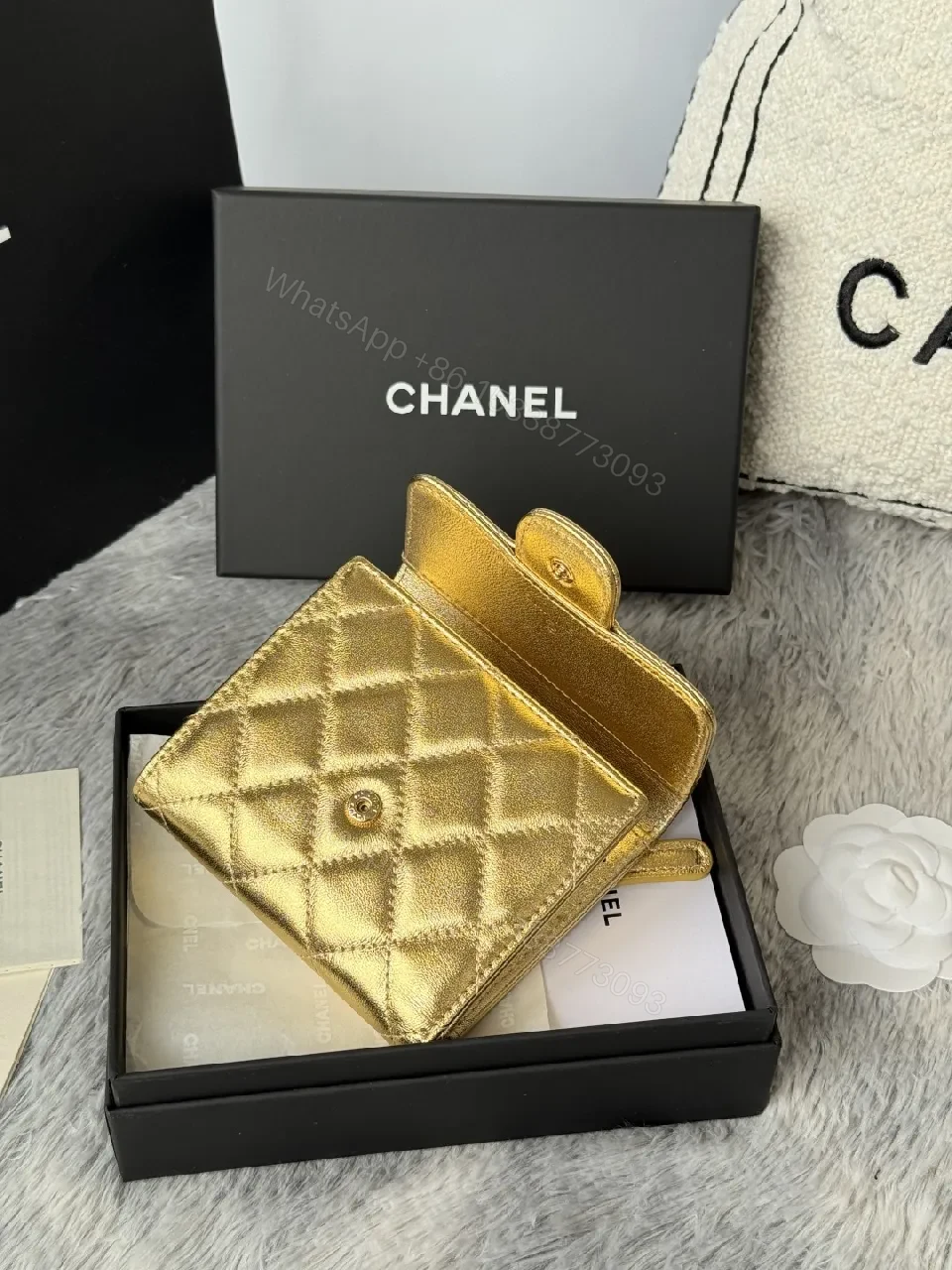View 10 of Gold Quilted Wallet: Compact Luxury Card Holder & Coin Purse