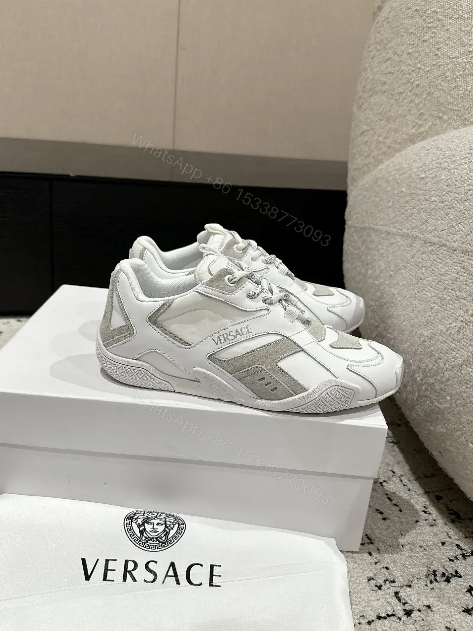 View 9 of Chunky White Trainer with Subtle Graphite Accents: Everyday Luxury Sneaker