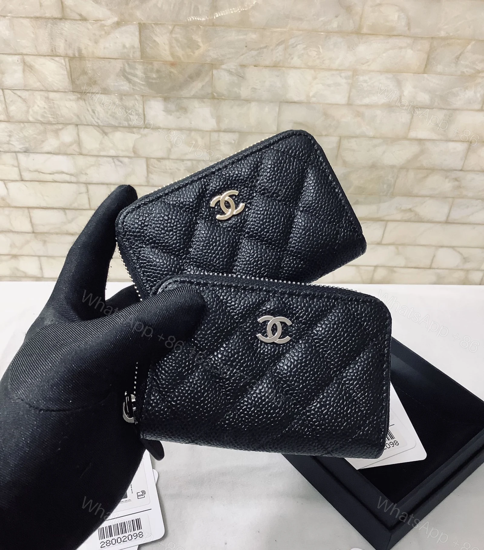 Chanel原單菱格拉鍊零錢包女士款黑色經典雙C迷你卡包 — view 1