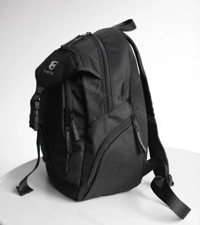 View 5 of Black Tech-Ready Backpack, Minimal Balenciaga-Inspired, Compact, Water-Resistant, Everyday Carry