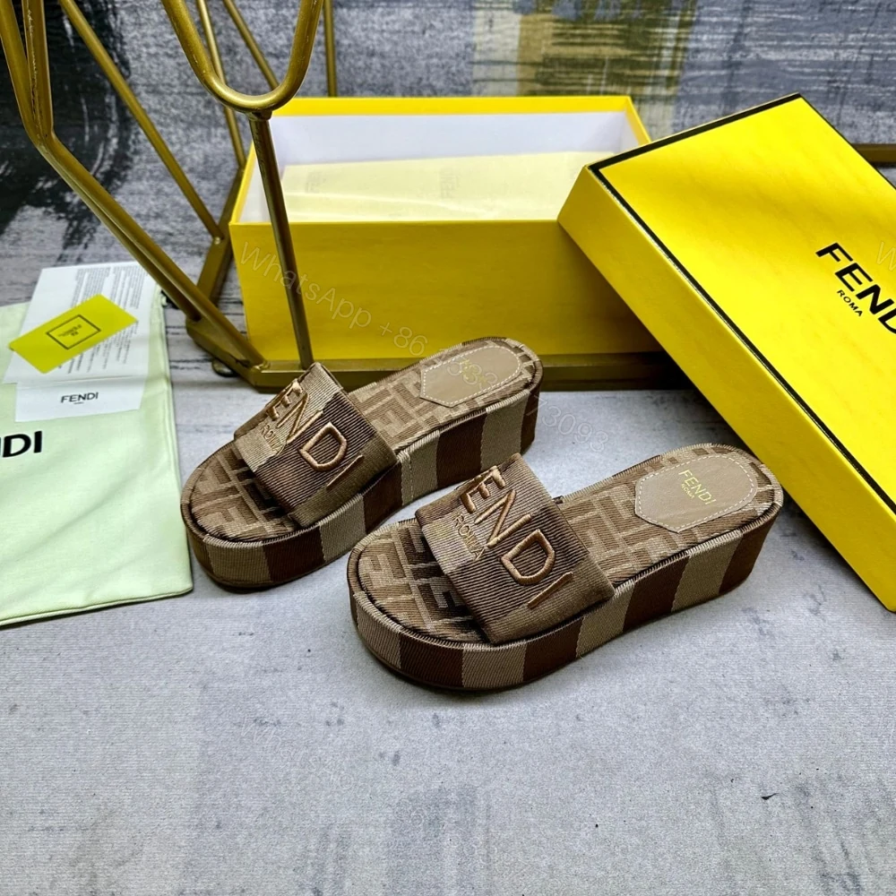 View 5 of FENDI SUNSHINE FLATFORM SLIDES BROWN 8R8515AORHF1P95