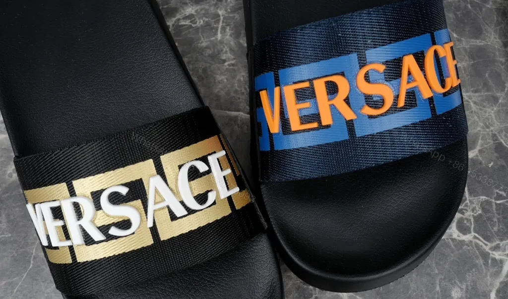 View 3 of Versace Logo Slide: Navy Strap, Ergonomic Comfort, Summer Ready