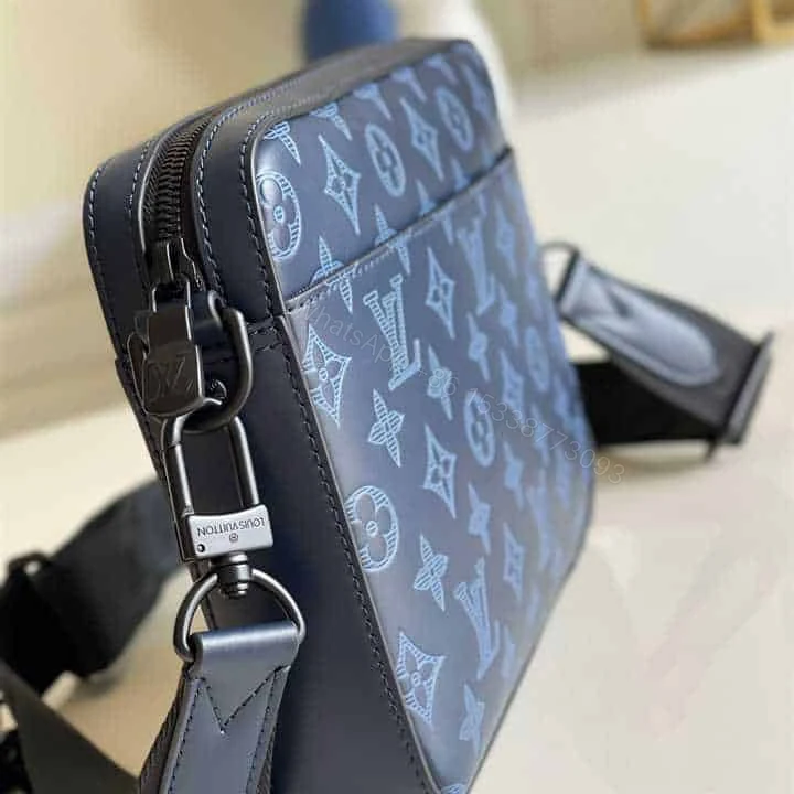 View 5 of M45730 LOUIS VUITTON DUO MESSENGER BAG NAVY BLUE MONOGRAM SHADOW COWHIDE LEATHER