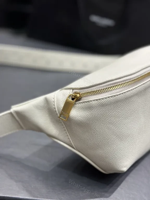 View 4 of Beige Calfskin Belt Bag: Saint Laurent-Inspired Crossbody