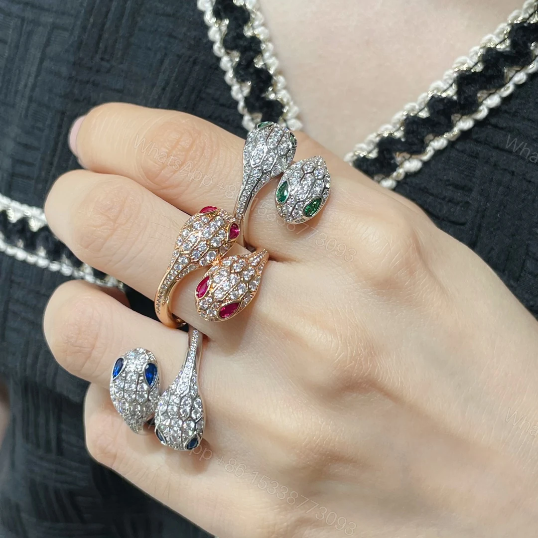 BVLGARI 雙頭蛇戒指 彩寶滿鑽設計女款時尚個性款 — view 1