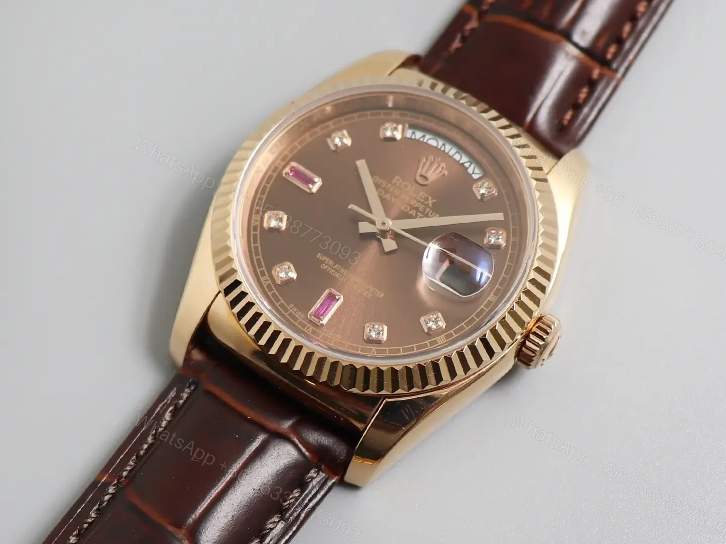 View 2 of Rolex Day-Date 36 Everose Strap Chocolate Brown Dial 118135-0020