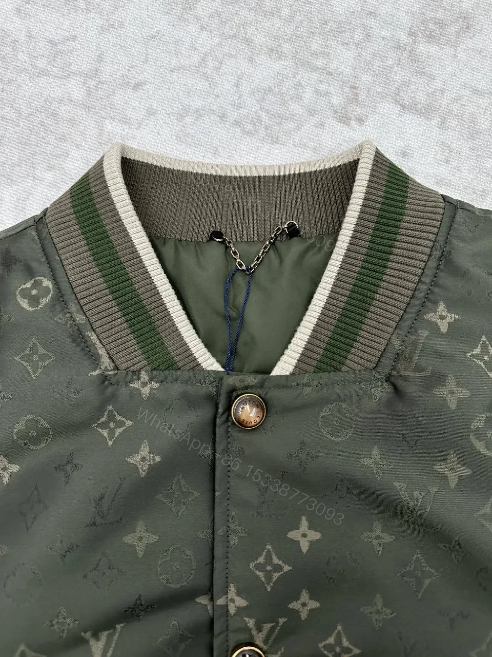 View 6 of Olive Green Monogram Bomber: Modern Utility Jacket