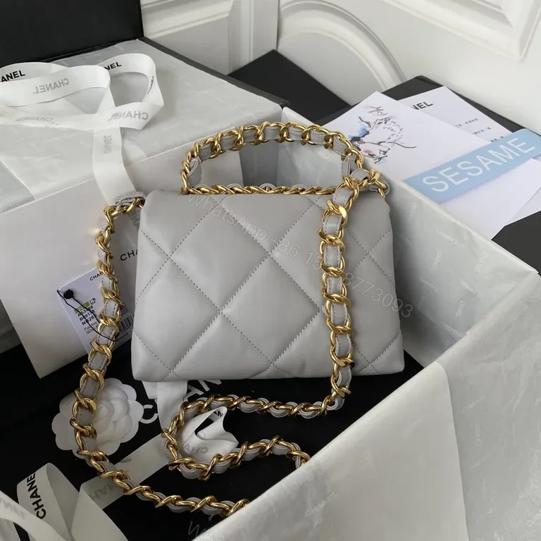 View 4 of Chanel-Inspired Quilted Mini Bag: Gray & Gold Chain Luxury