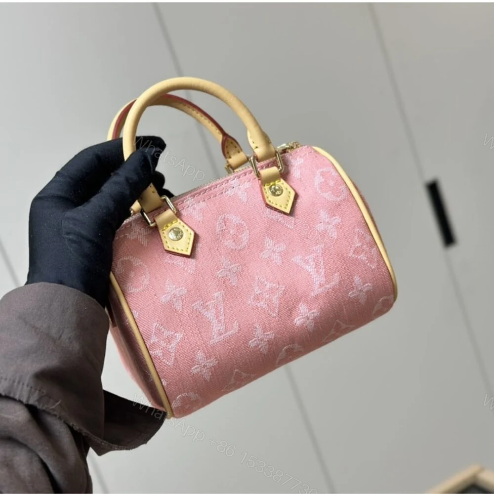 View 2 of Louis Vuitton Nano Speedy Monogram Jacquard Denim Pink 20Cm M81213