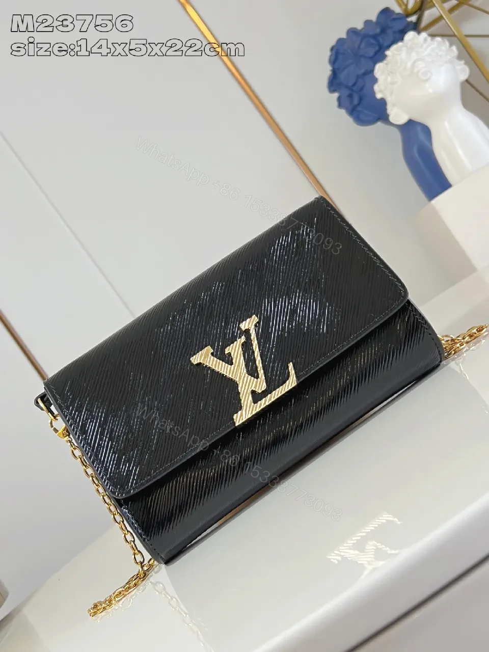 Chic Black Lambskin Wallet Clutch with Gold Crest — view 1
