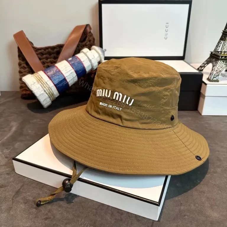 View 2 of Khaki Miu Miu-Style Bucket Hat with Precision Stitching