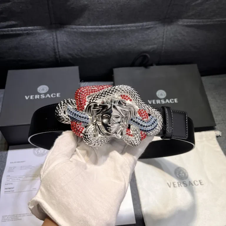 View 2 of Versace Crystal Medusa Belt: Premium Black Leather Luxury Belt