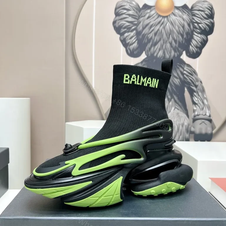View 9 of Neon Balmain Knit-Top Sneakers: Luxe Sport High-Tops