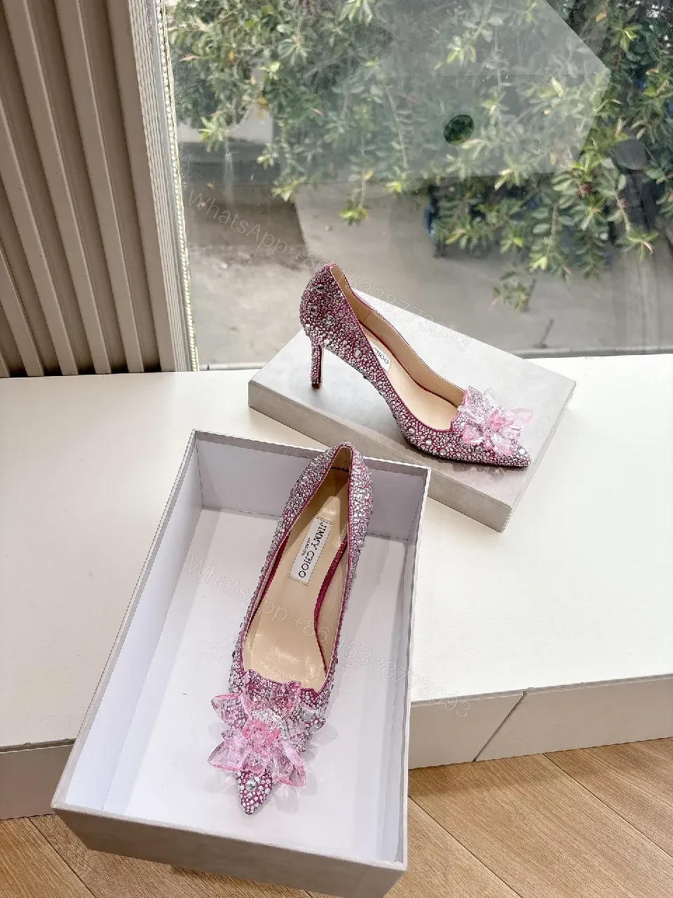 View 3 of Pink Crystal-Accent LV-Style Pumps