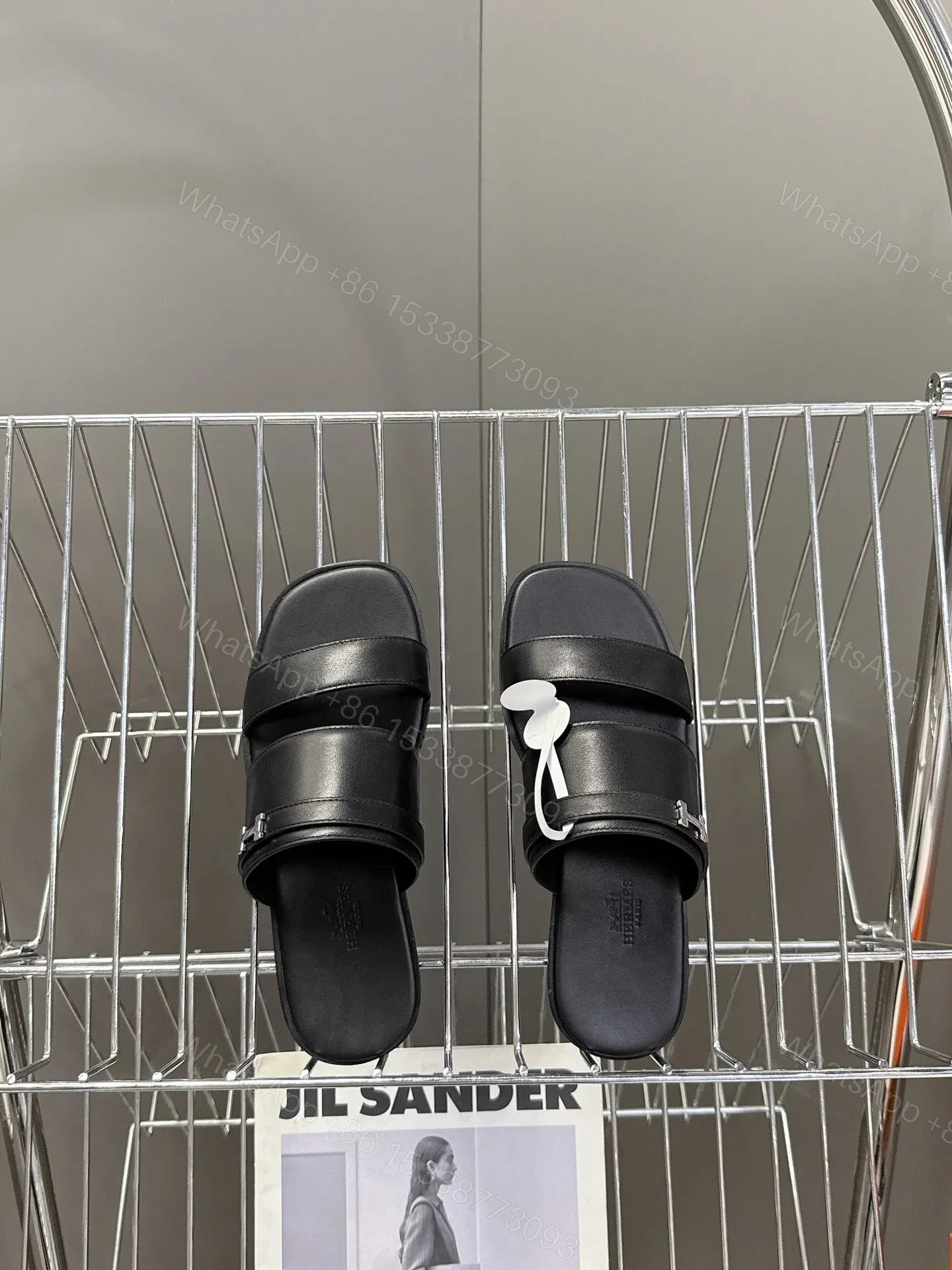View 2 of Hermes Women Black Leather Flat Sandals
