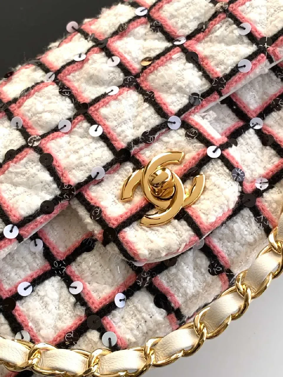 View 8 of Tweed Grid Bag: Textured Luxury, Gold Hardware, Everyday