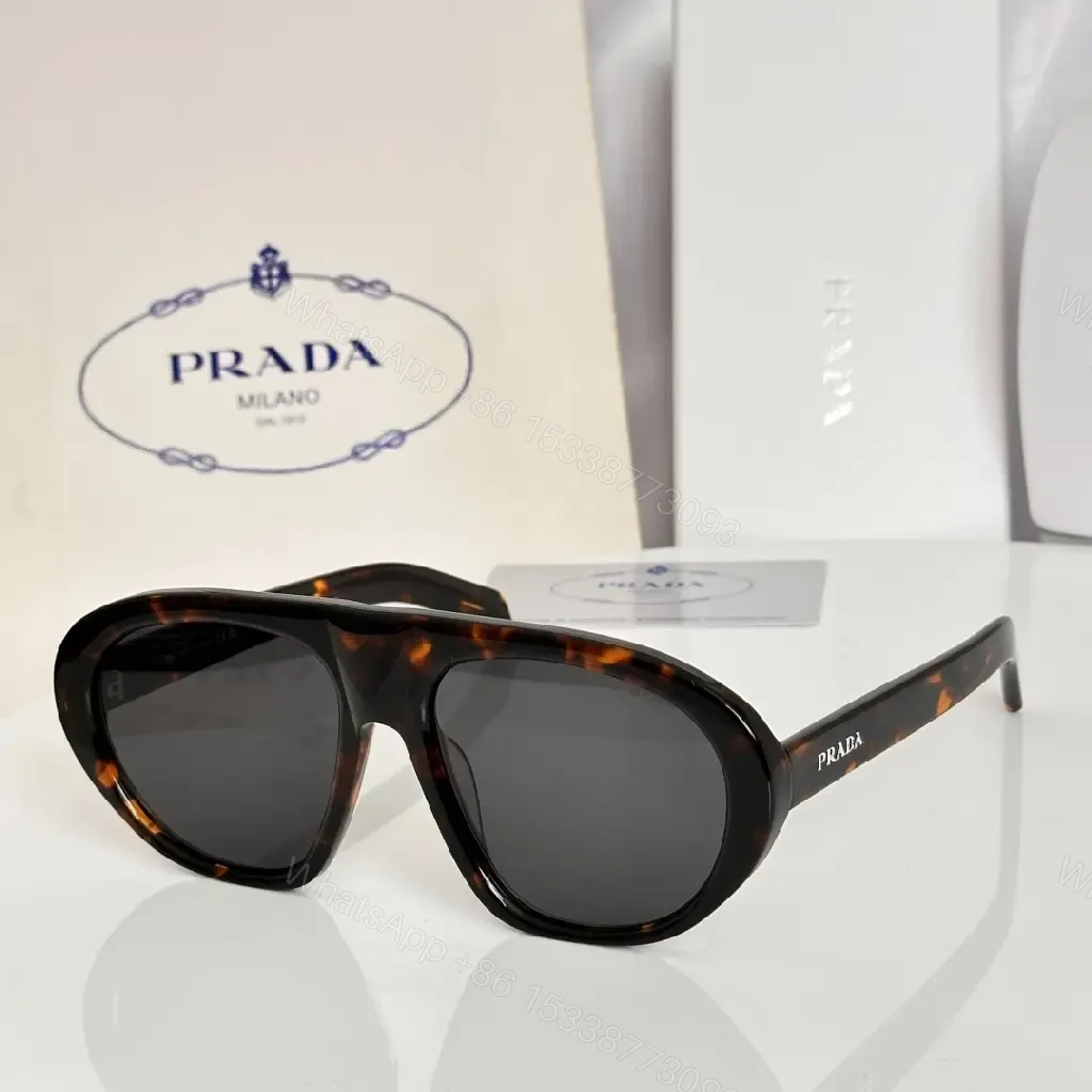 View 2 of Tortoise Shell Modern Oversized Sunglasses, Glossy Acetate, PRADA-Trimmed