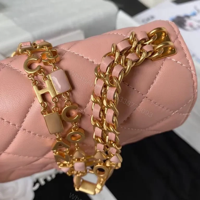 View 9 of Chanel-Inspired Quilted Flap Bag: Soft Pink, Gold Chain