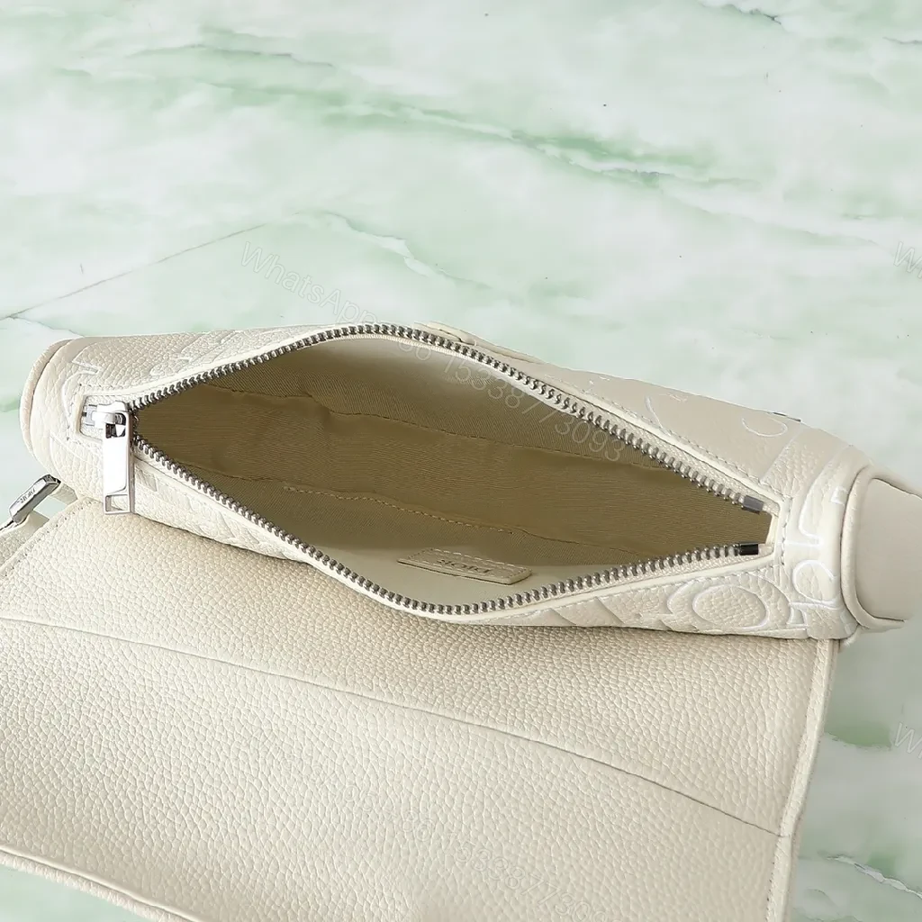 View 7 of Cream Textured Monogram Belt Bag - Minimalist, Versatile, Secure