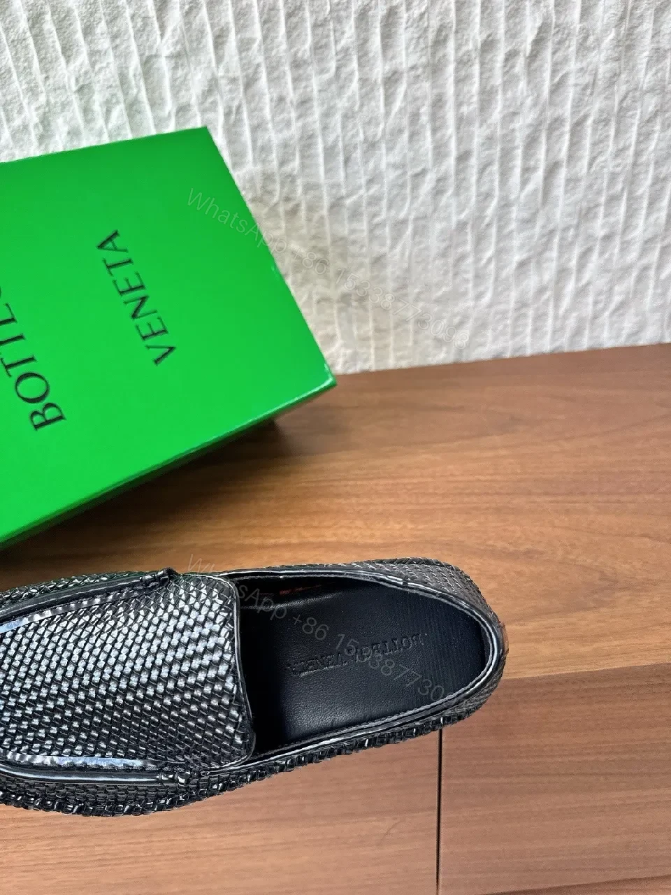 View 5 of Black Leather Textured Slip-On Loafers: Comfort, Shine, Tailored