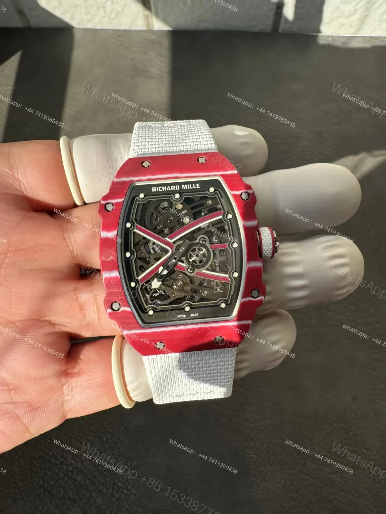 View 5 of Super Clone Richard Mille RM67-02 “Mutaz Barshim” Quartz TPT Skeleton Tourbillon 1:1 Replica Watch with White Strap