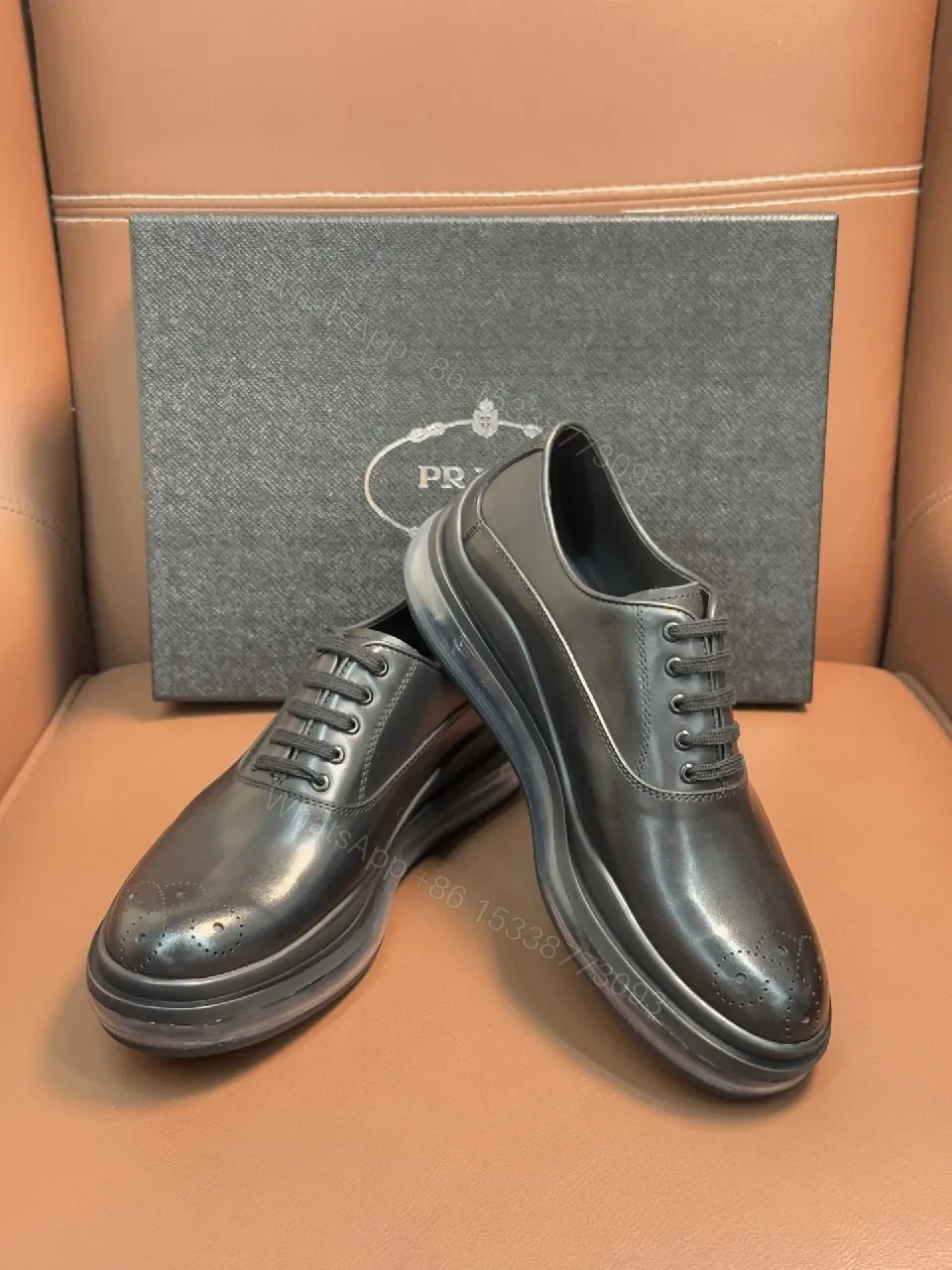 View 9 of Black Leather Lace-Ups with Translucent Sole, Minimalist Futuristic Style, Premium Workday Shoe