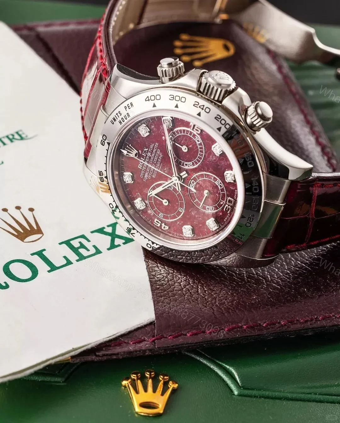 View 3 of Rolex Daytona Red Stone Dial Burgundy Leather Strap Edition 40mmRLX-DAY-RED-STN40-BRG-LTH