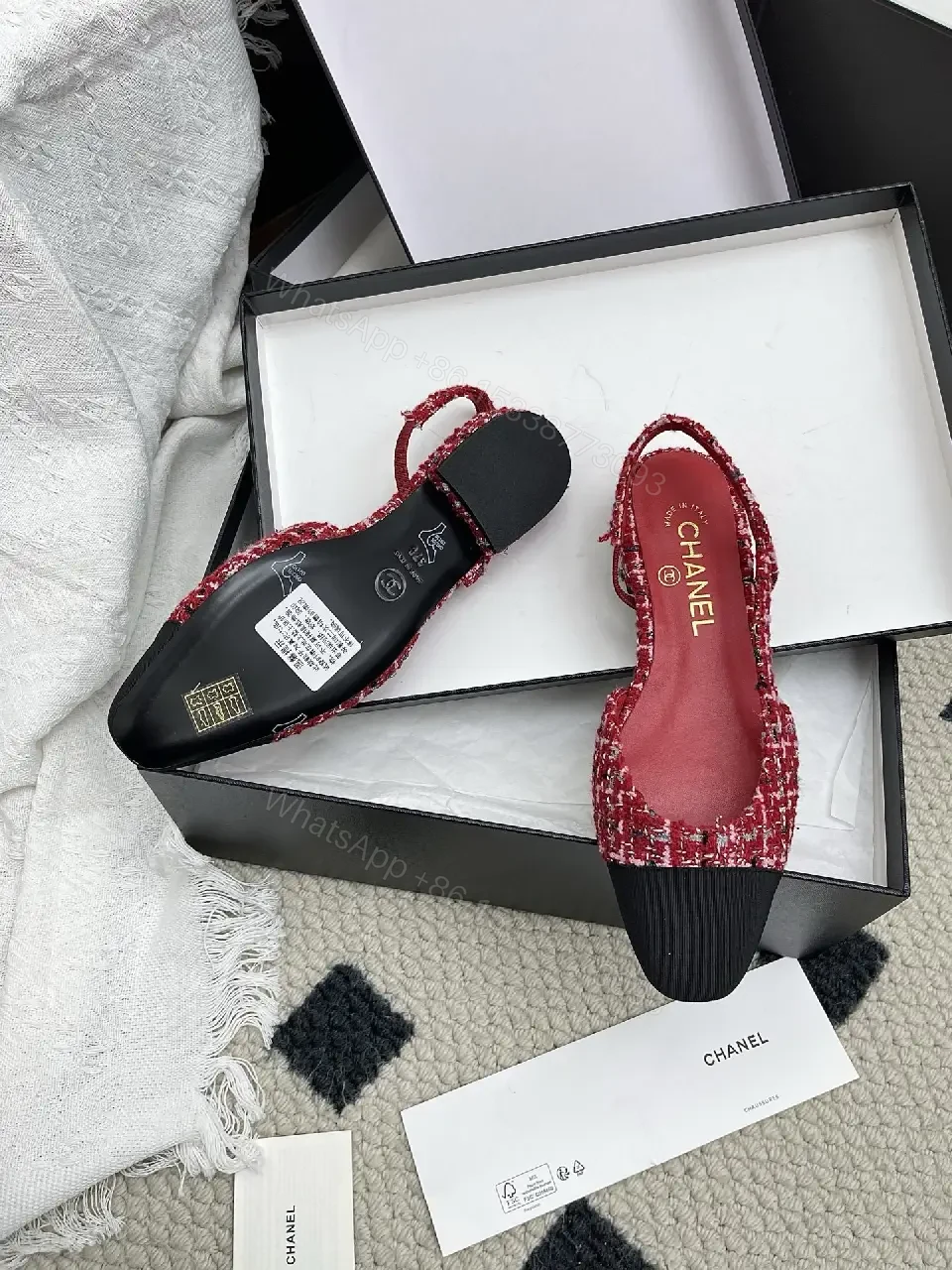 View 9 of Red & Black Tweed Slingback Heels with Luxury Details
