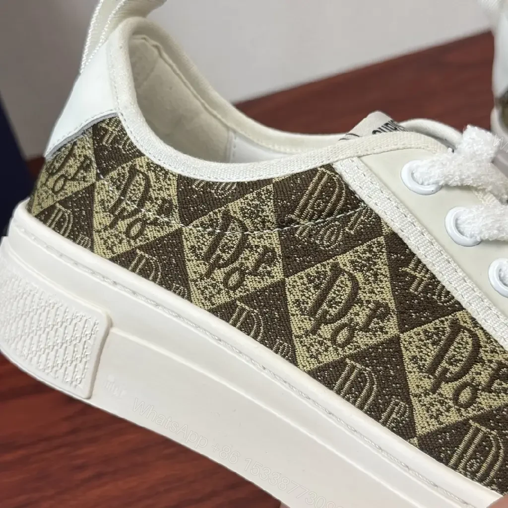 View 5 of Beige-White Dior-Style Canvas Platform Sneakers