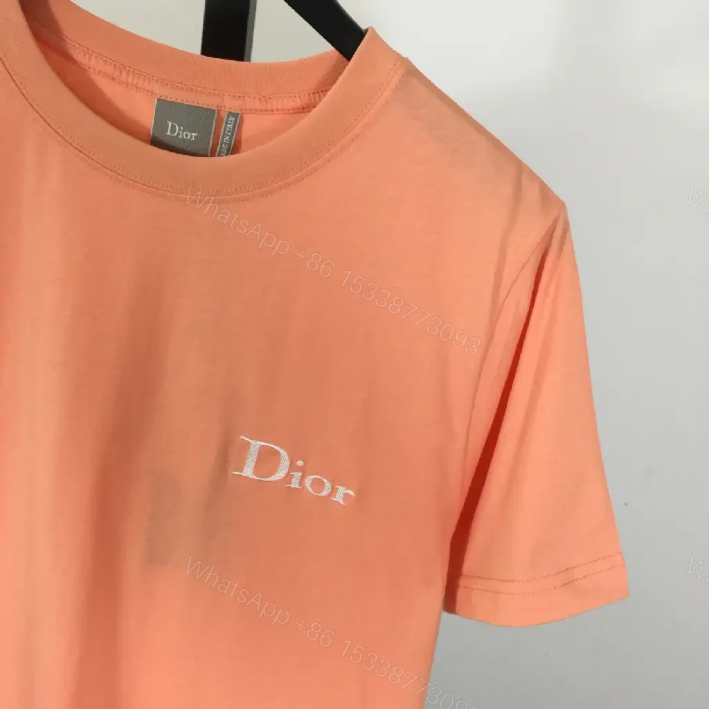 View 8 of Coral Cotton Tee — Minimal Dior Accent, Relaxed Fit, Breathable