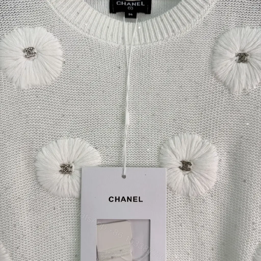 View 10 of White Knit Polo Top with Daisy Floral Embellishments, Pullover