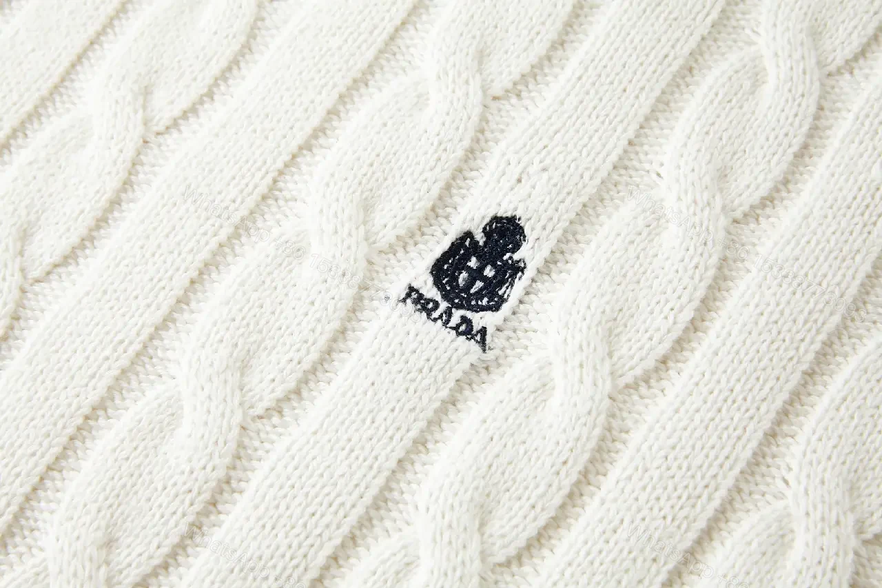 View 11 of Off-White Cream Cable-Knit Crew Neck Sweater with Logo Emblem