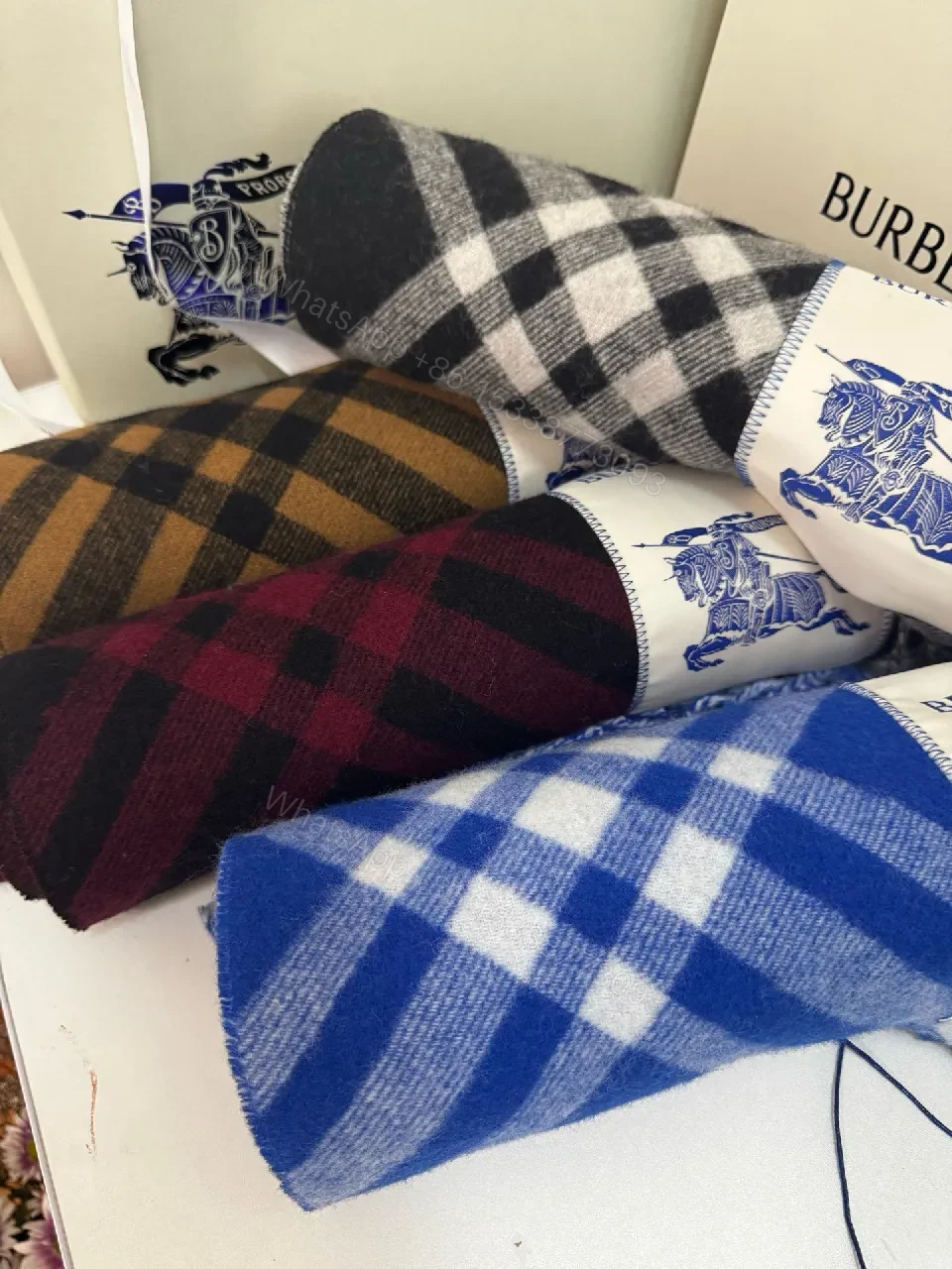 View 7 of Blue Plaid Throw with Fringed Edge – Luxurious All-Season Comfort