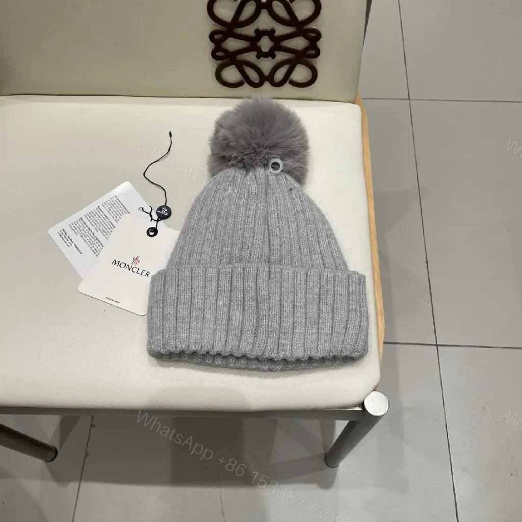 View 5 of Cozy Knit Beanie with Pom Pom—Gray, Acrylic/Wool, Modern Luxe, Plush Warmth, Beanie