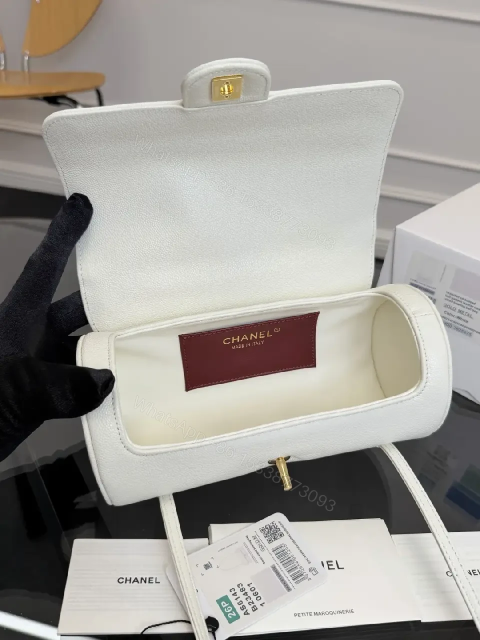 View 9 of White Calfskin Mini Flap Bag: Luxe Designer-Inspired Style
