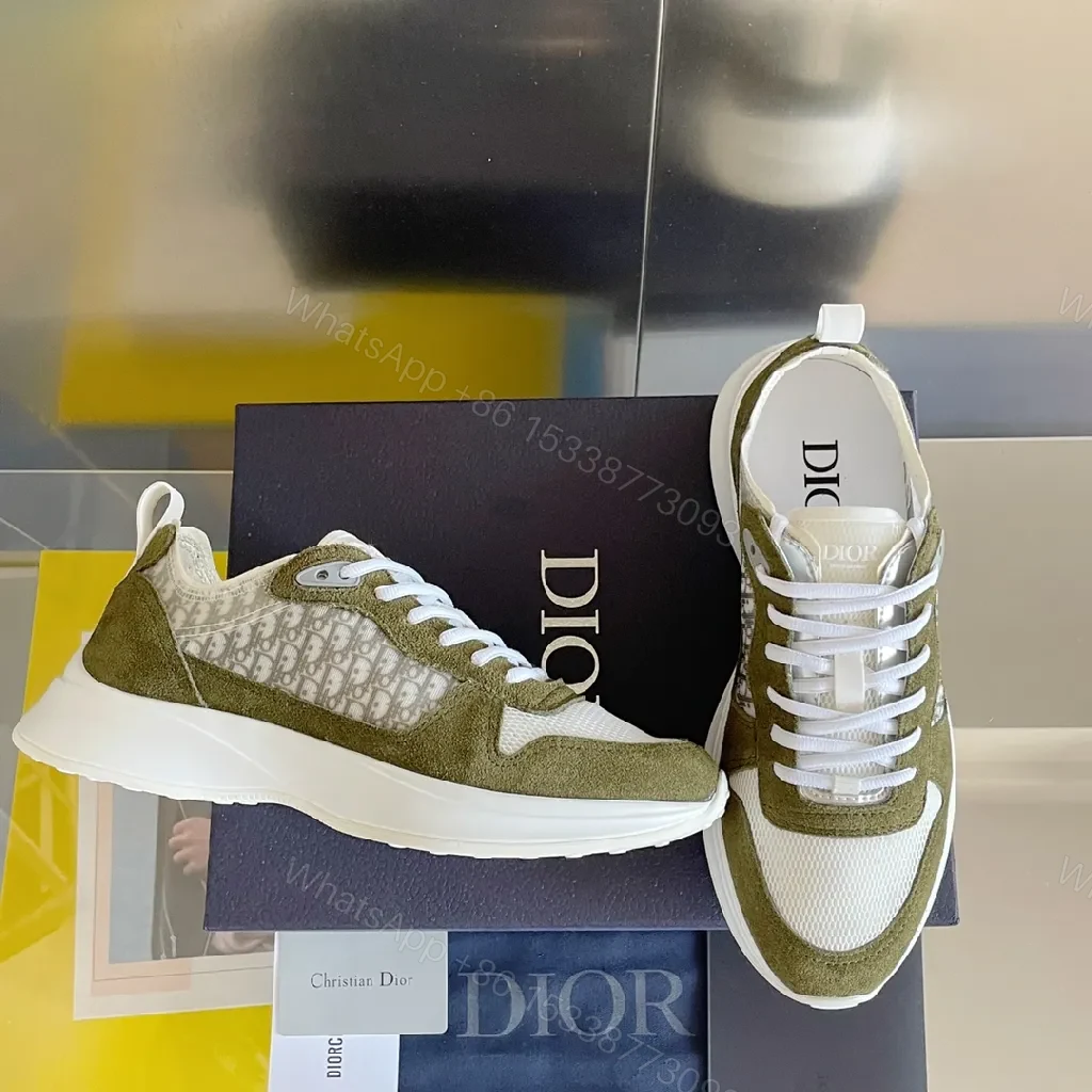 View 4 of Olive Suede Sport Sneaker with Monogram Trim