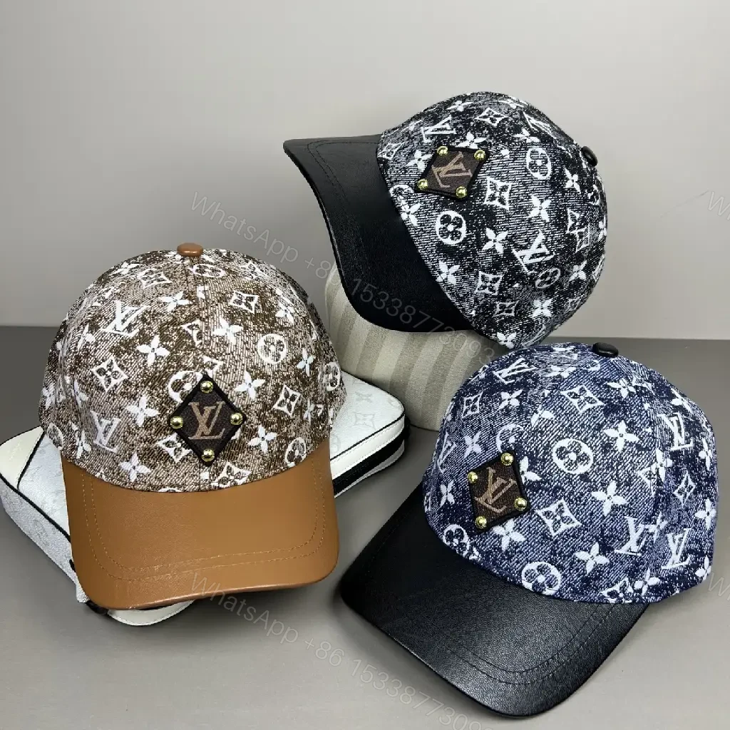 View 5 of Denim Monogram Cap with Leather Visor – Luxe Everyday Style
