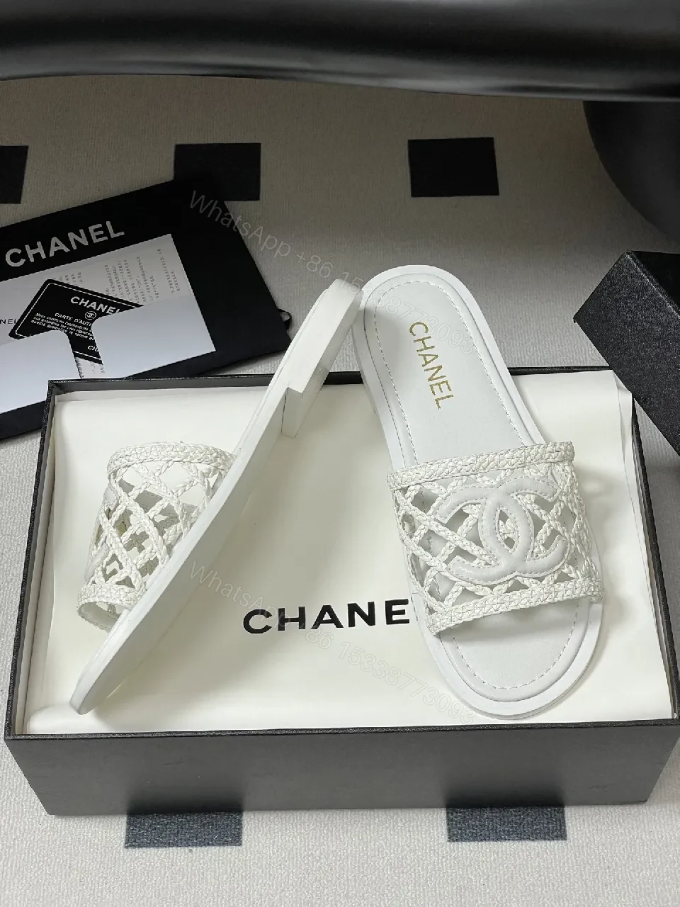 View 5 of White Woven Slide, Luxe Comfort, Open-Toe Footbed