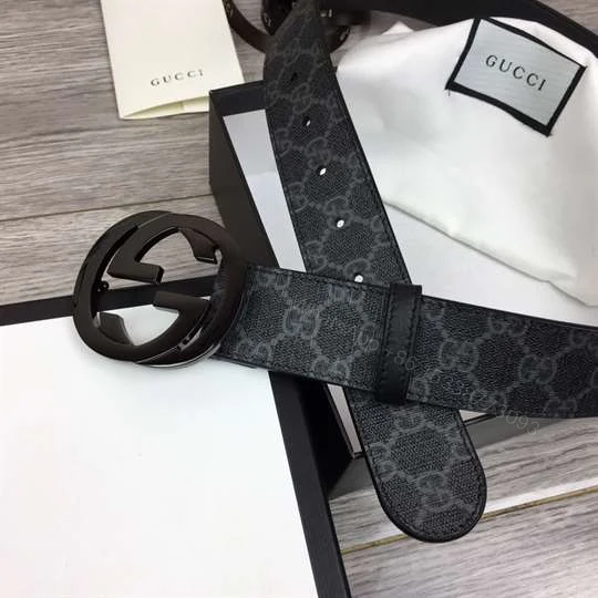 View 6 of GUCCI MEN’S BLACK GG SUPREME BELT WITH G BUCKLE – B32