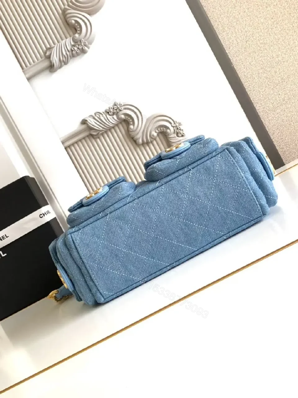 View 8 of Denim-Blue Quilted Flap Bag: Everyday Luxe