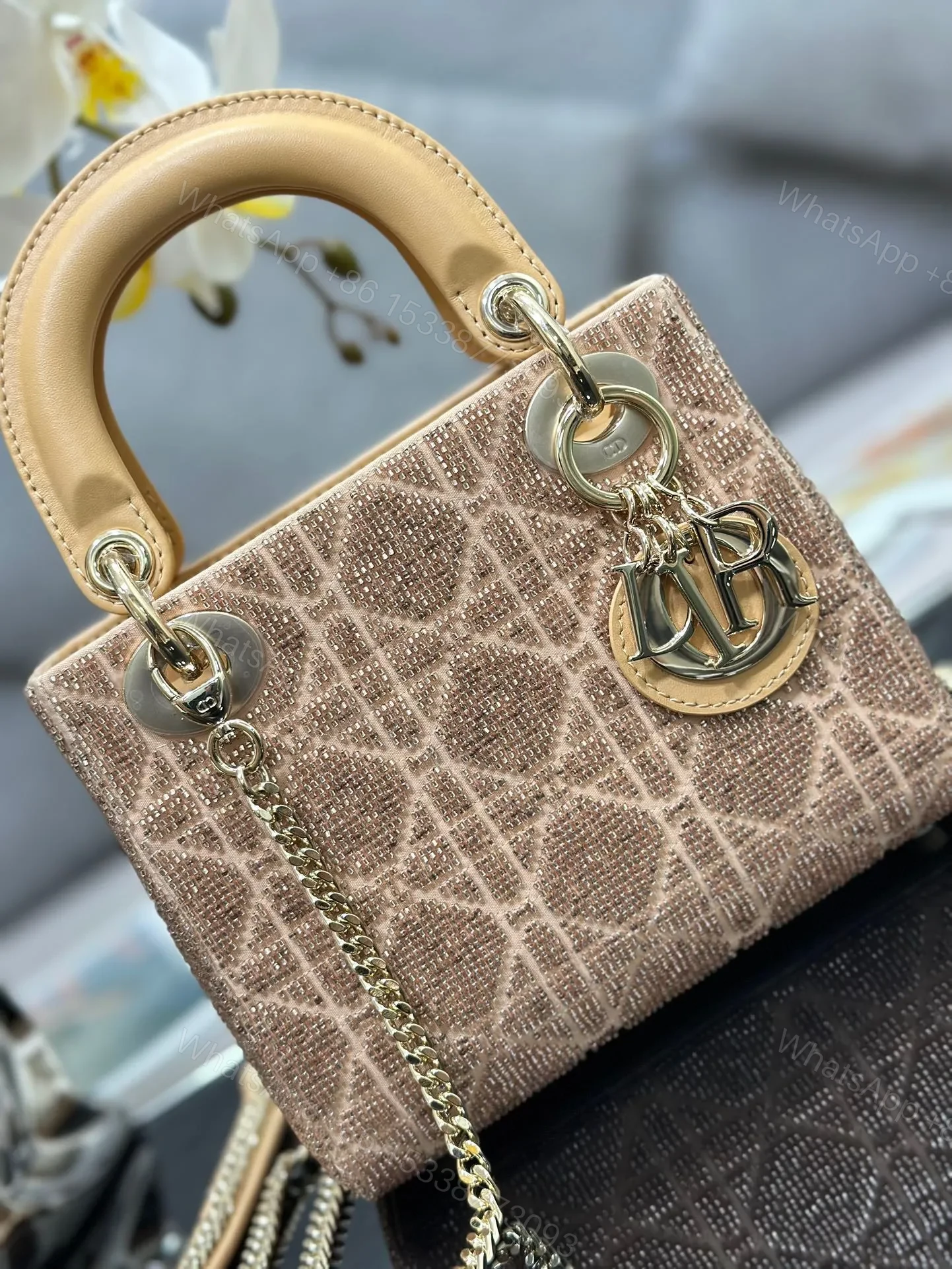 View 6 of Dior Lady Super Yellow Beaded Handbag 17x15x7cm