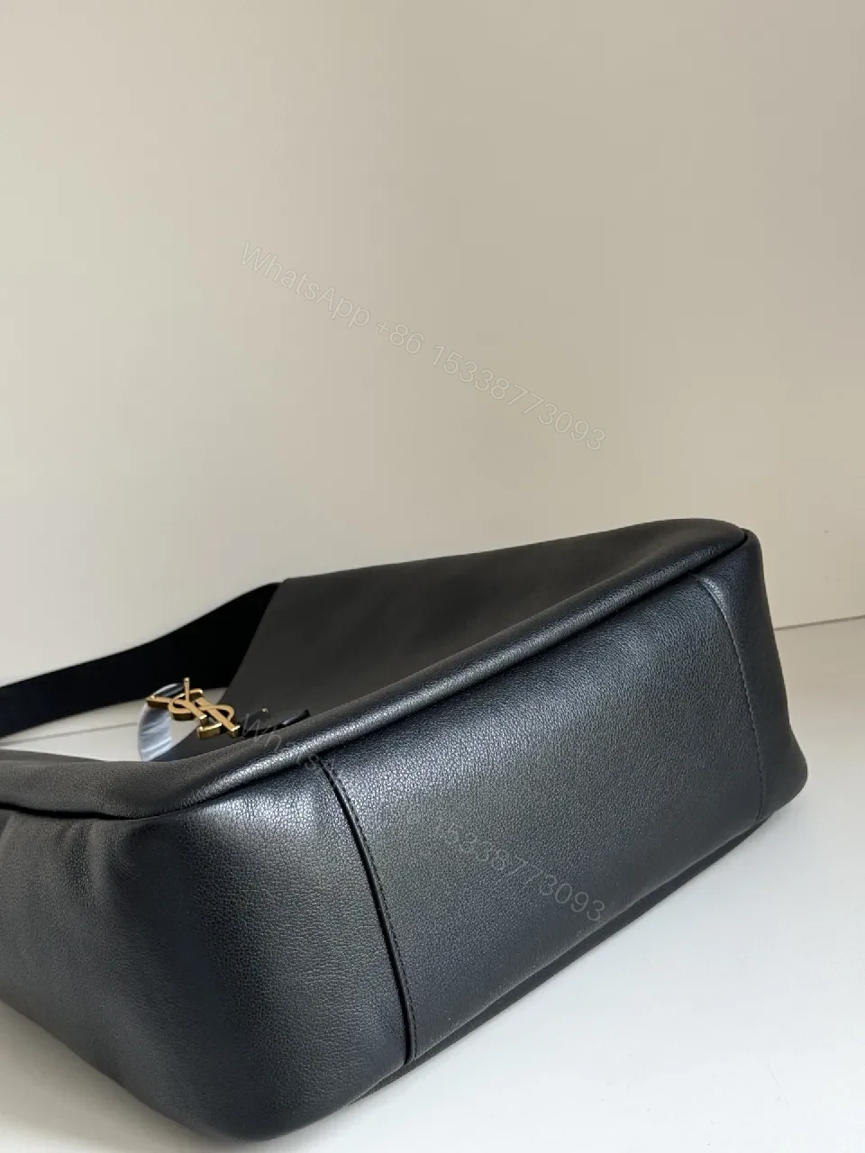 View 3 of Lux Black Leather Tote with Gold Hardware