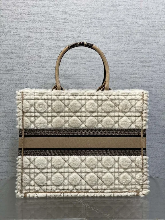 View 6 of Cream BouclÃ© Cannage Tote - Couture Texture, Dior Signature