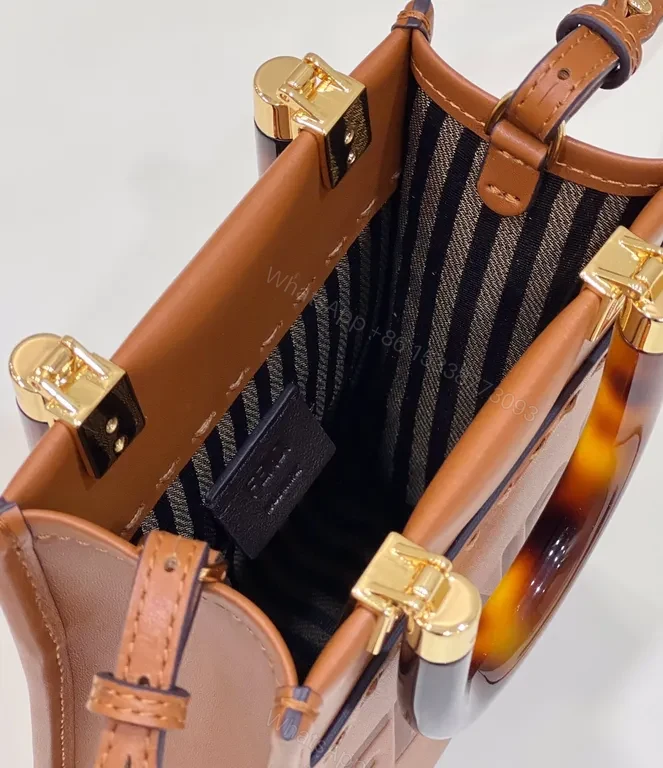 View 2 of Caramel Brown + Leather + Modern + Top-Handle Accent + Fendi Mini Bag