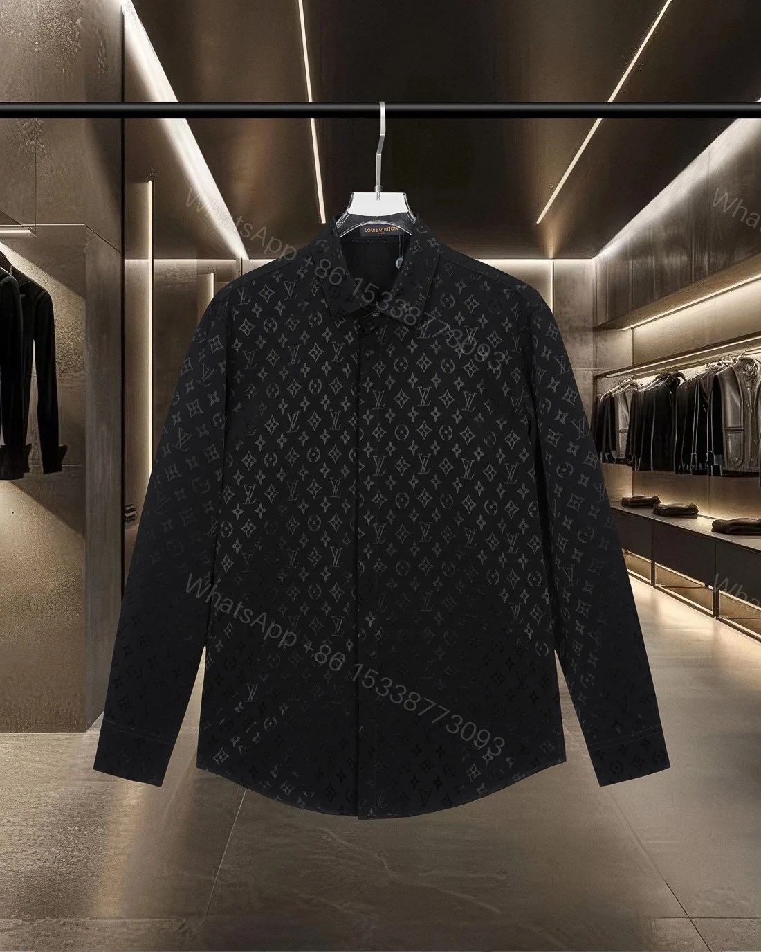 LV 原單黑色Monogram長袖襯衫 經典隱花設計 — view 1