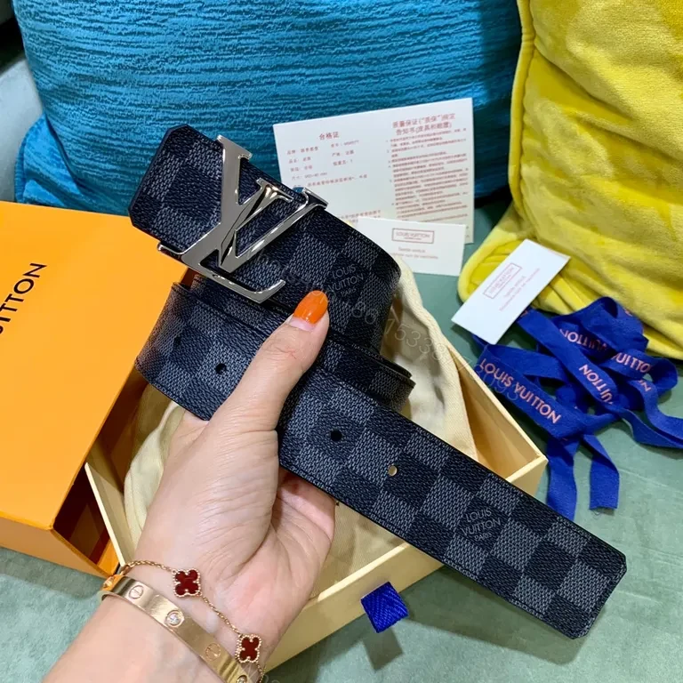 View 2 of Damier Graphite LV Belt: Signature Palladium Buckle, Unisex Style