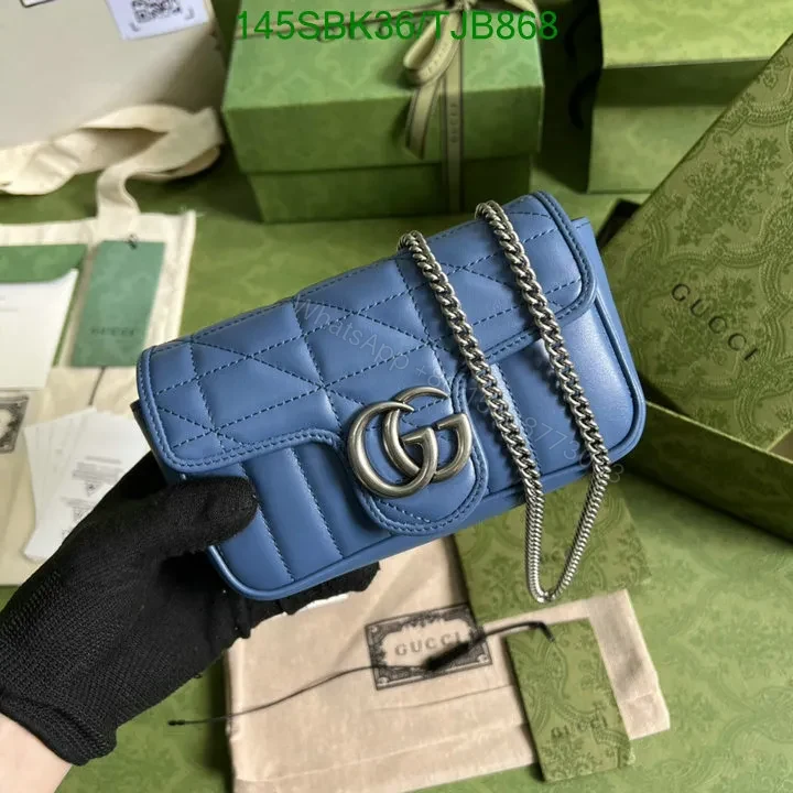 View 30 of Gucci Super Mini Bag in Blue Matelassé Chevron Leather with Silver-Toned Hardware 496474