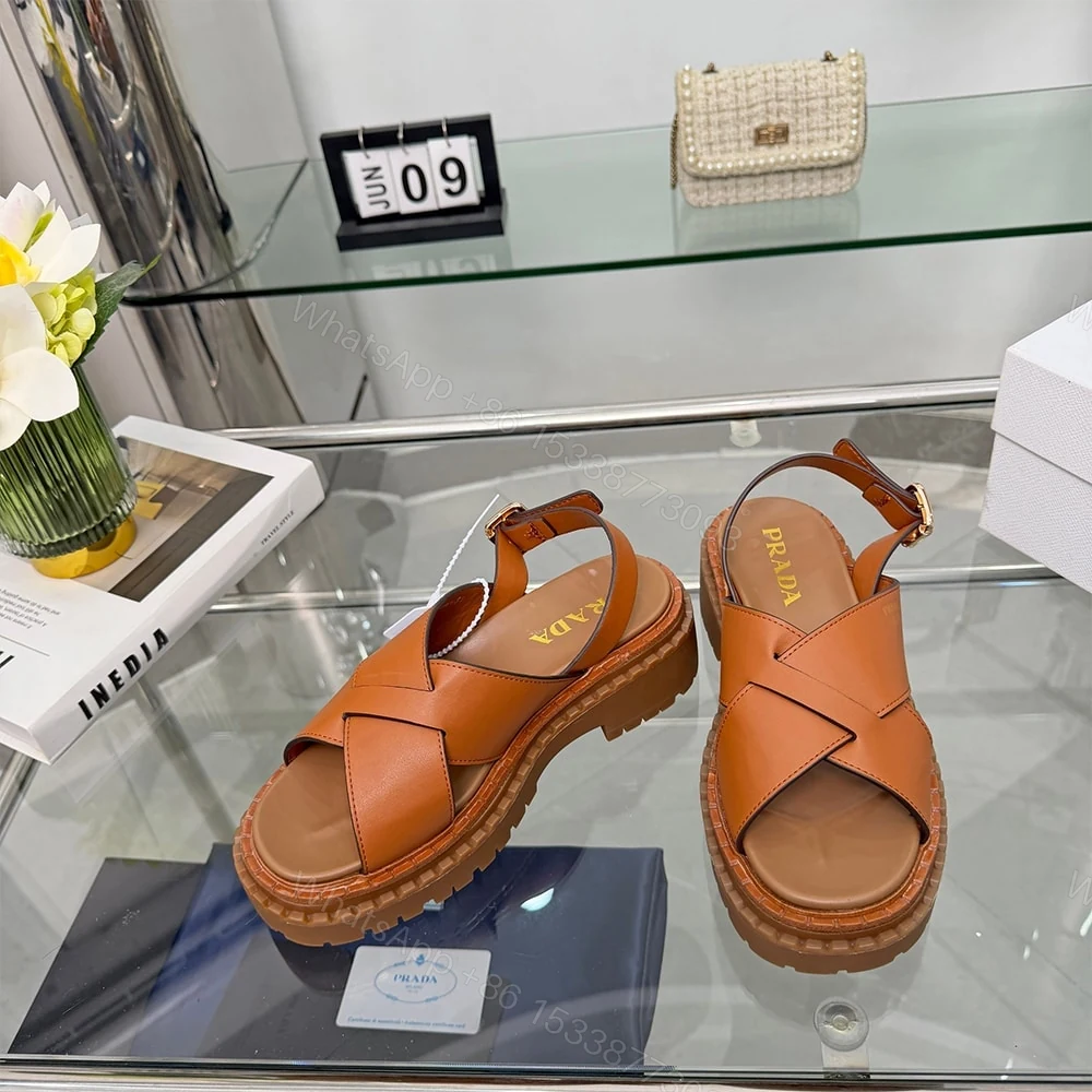 View 4 of PRADA Crisscross Leather Sandals 683026