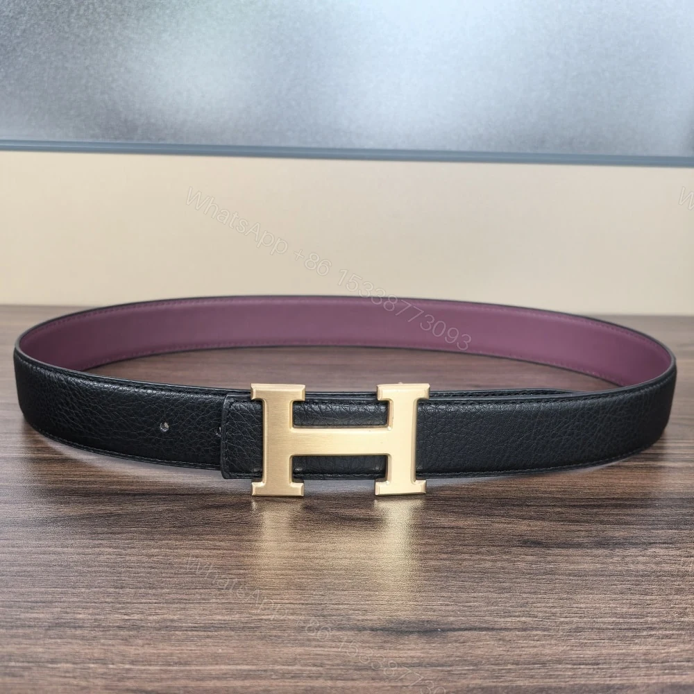 View 2 of HERMÈS H REVERSIBLE BELT BLACK AND GOLD 25MM