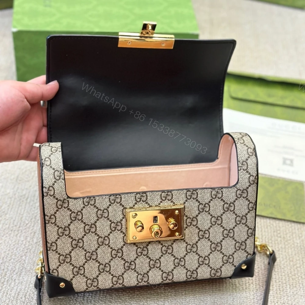View 7 of Gucci Padlock Bamboo Handle GG Supreme Handbag Brown 25Cm